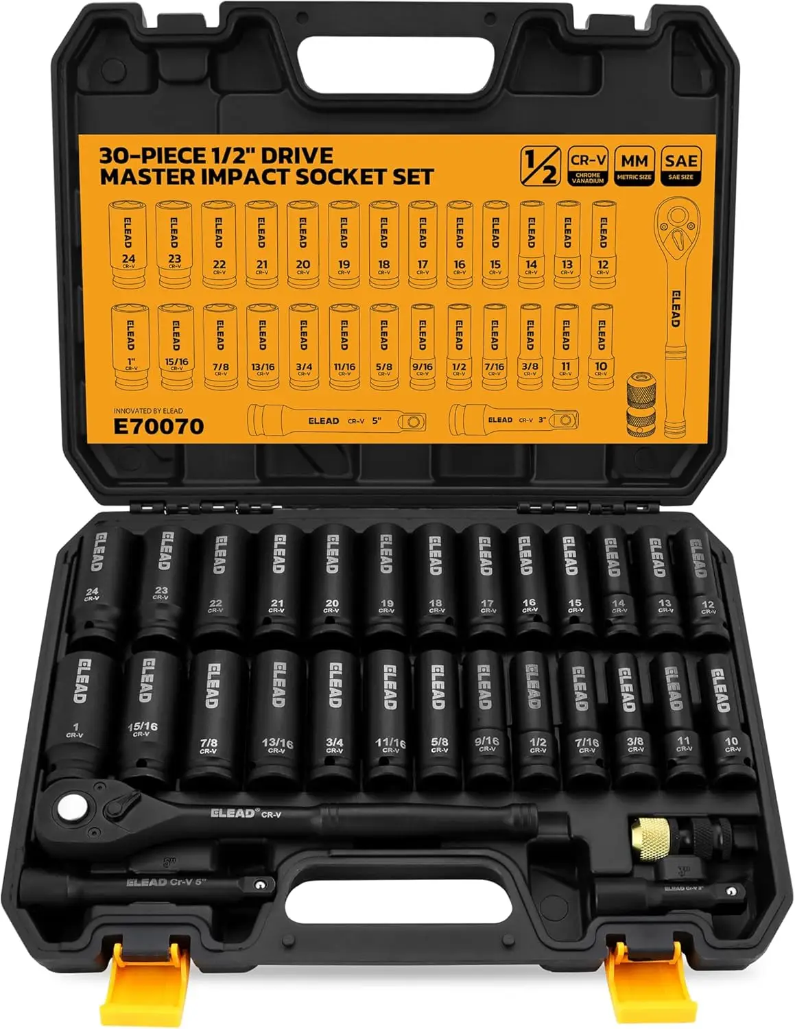 

30-Piece Deep Impact Socket Set: SAE & Metric Sizes, Extensions, Ratchet for Auto Repair