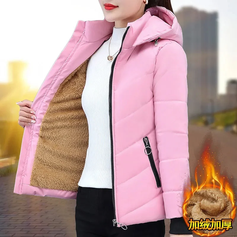 Winter Short Down Cotton Jacket Women New Loose Lambs Wool Hooded Coat Fashion Zipper Outerwear Thicken Parka Overcoat Female