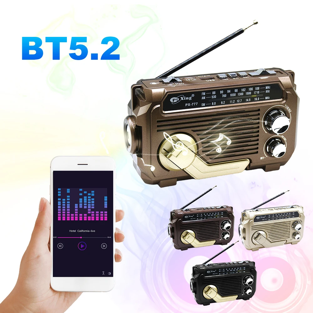 Radio Engkol Tangan Darurat Radio Tenaga Surya Portabel Radio Cuaca AM/FM/SW dengan Senter LED Speaker BT untuk Mendaki Luar Ruangan