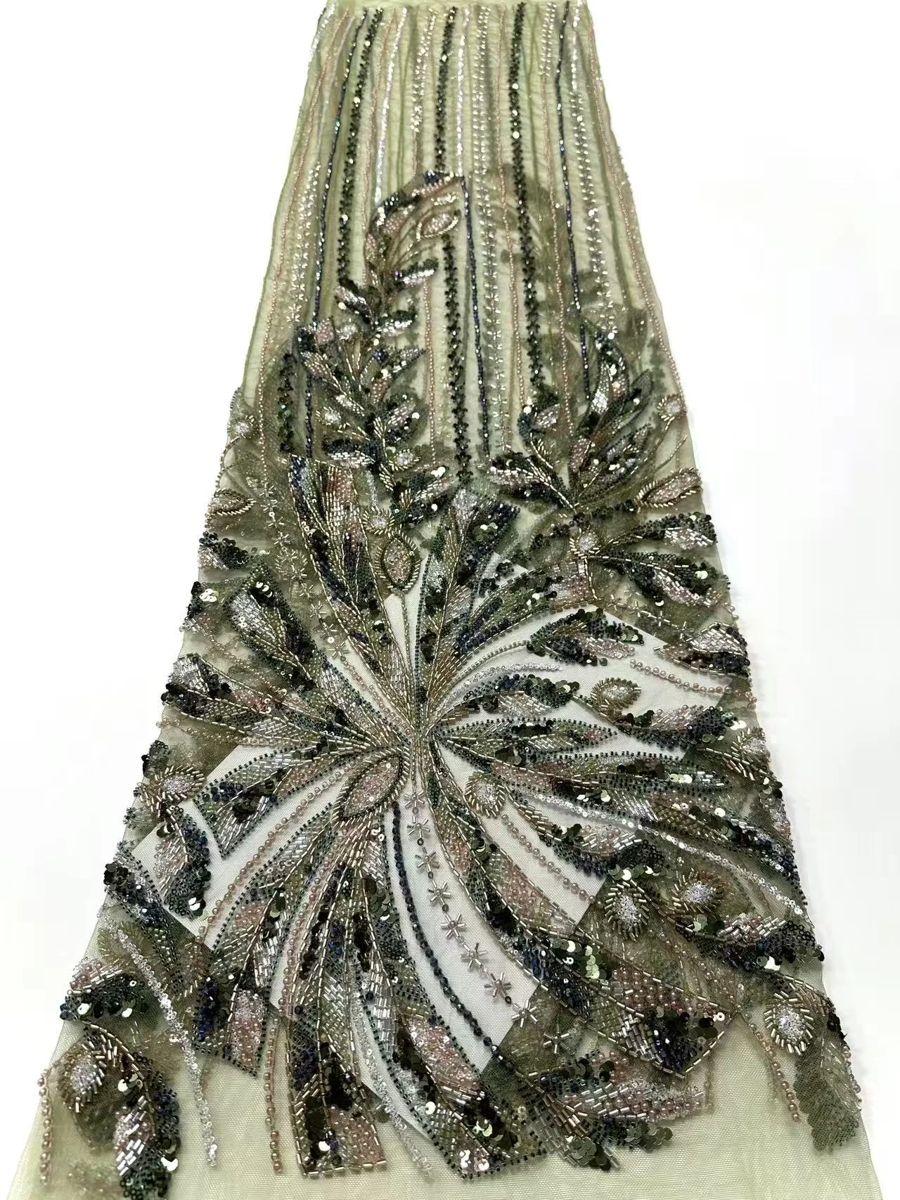 Premium Nigerian Beaded Lace Fabric 5 Yards Luxury African Sequined Lace Fabric Wedding Fabric Bridal Lace Sewing Material 1814