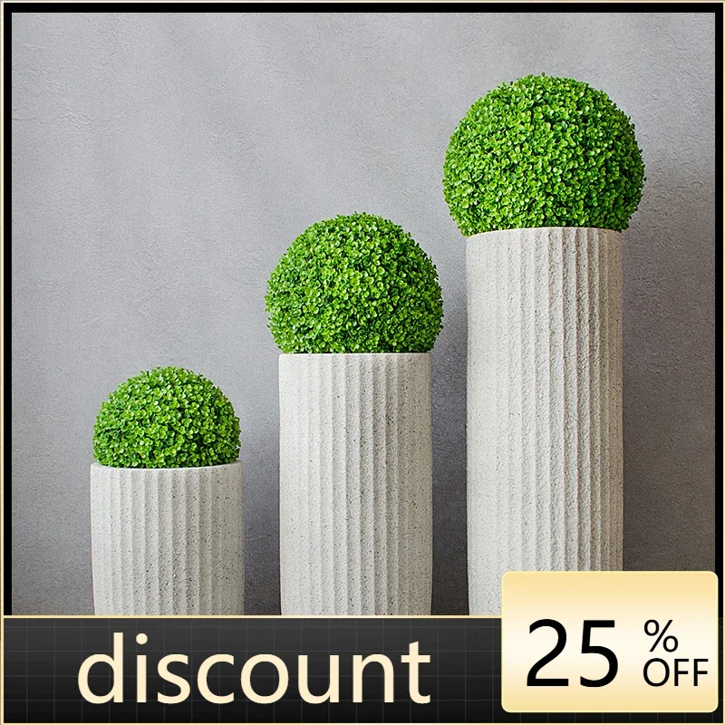 LMM modern Nordic fiberglass sandstone cylinder floor-to-ceiling large vase decoration