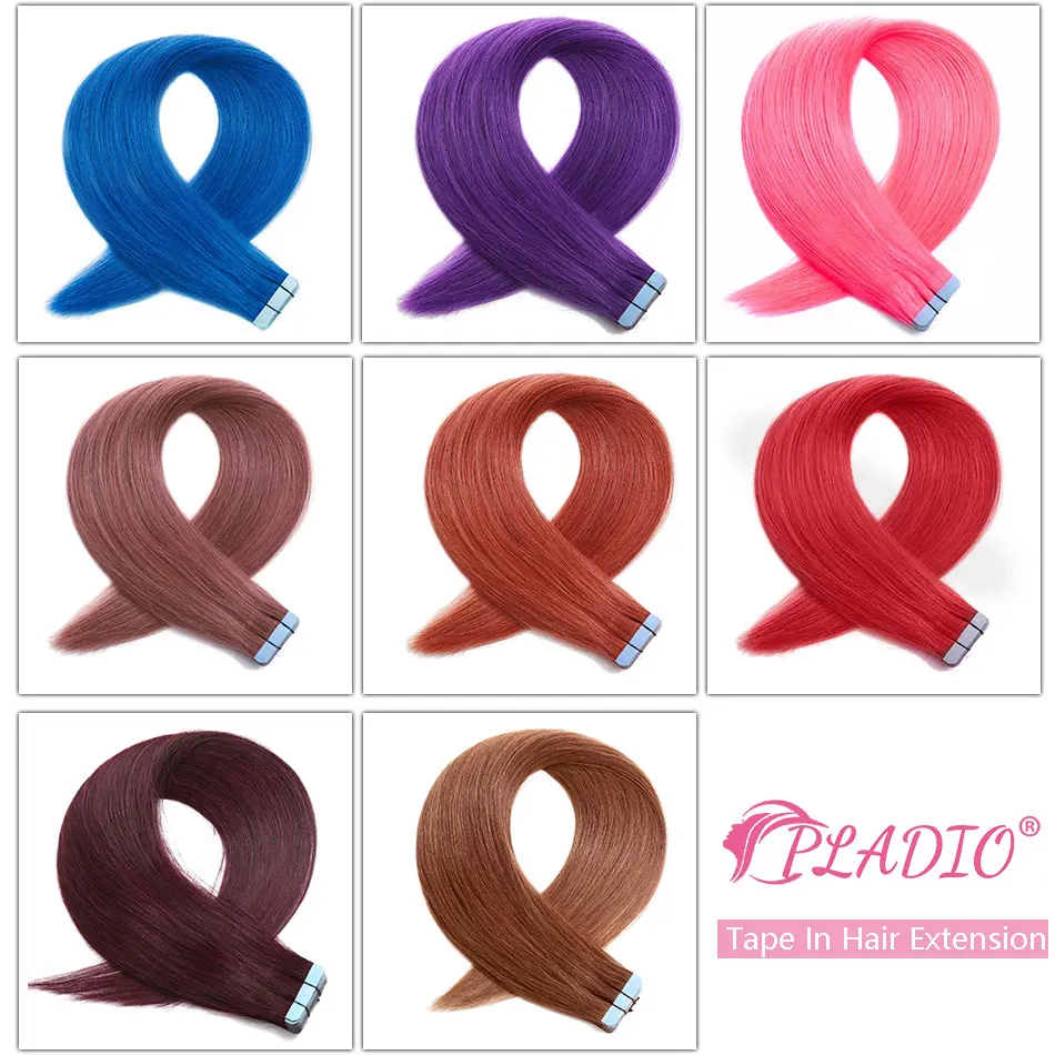 สีสันเทปต่อผมมนุษย์ตรง Weft สีชมพูสีม่วง Hair Extension จริงยุโรป Natural Hair Extension 2 กรัม/ชิ้น