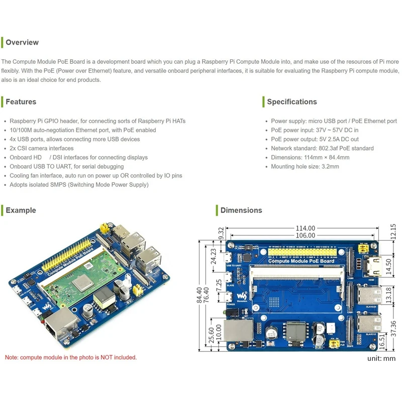 ABGZ-Waveshare Compute Module IO Board With Poe Feature For Raspberry Pi Compute Module CM3 / CM3L / CM3+ / CM3+L