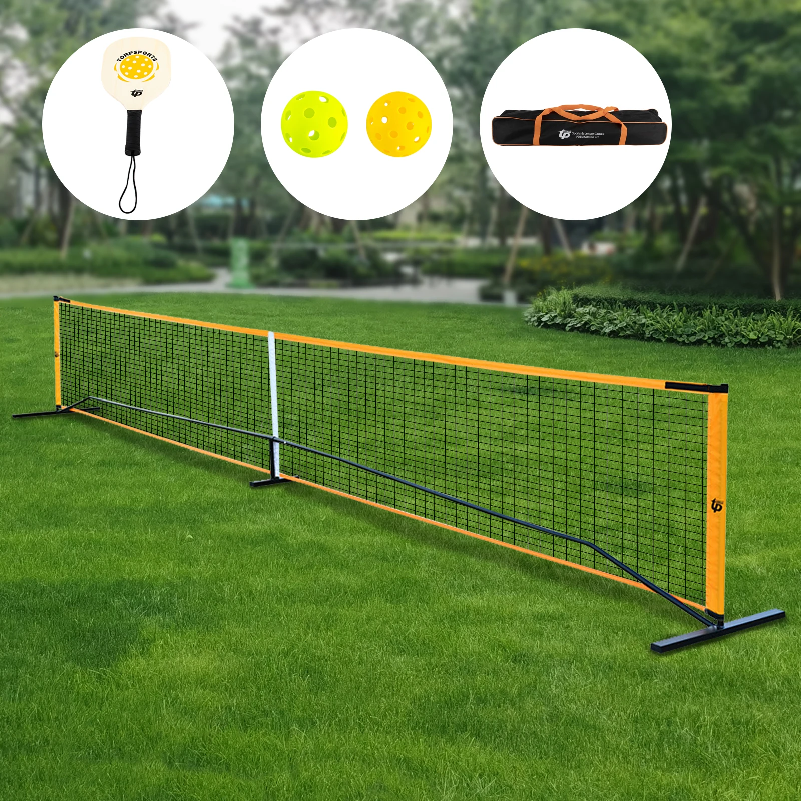 

4 Outdoor Pickleballs and Carry Bag Portable Pickleball Net Set with 4 Pickleball Paddles Pickleball Net for Outdoor Sports