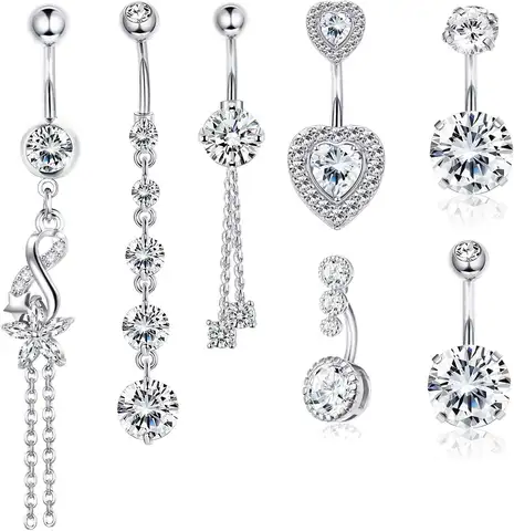 Florideco 14G Pierścienie do Pępka ze Stali Chirurgicznej Okrągłe Cyrkonie CZ Przezroczyste Cyrkonie Pierścienie do Pępka Zakrzywione Pierścienie do Pępka z Kulą Wiszące Kolczyki do Pępka