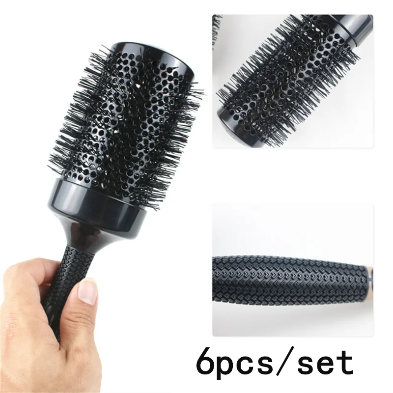 

Professional 6pcs/set Black Anti-Static Boar Bristles Round Hair Comb Hairdressing Hair Brush Barber Salon Styling Tools