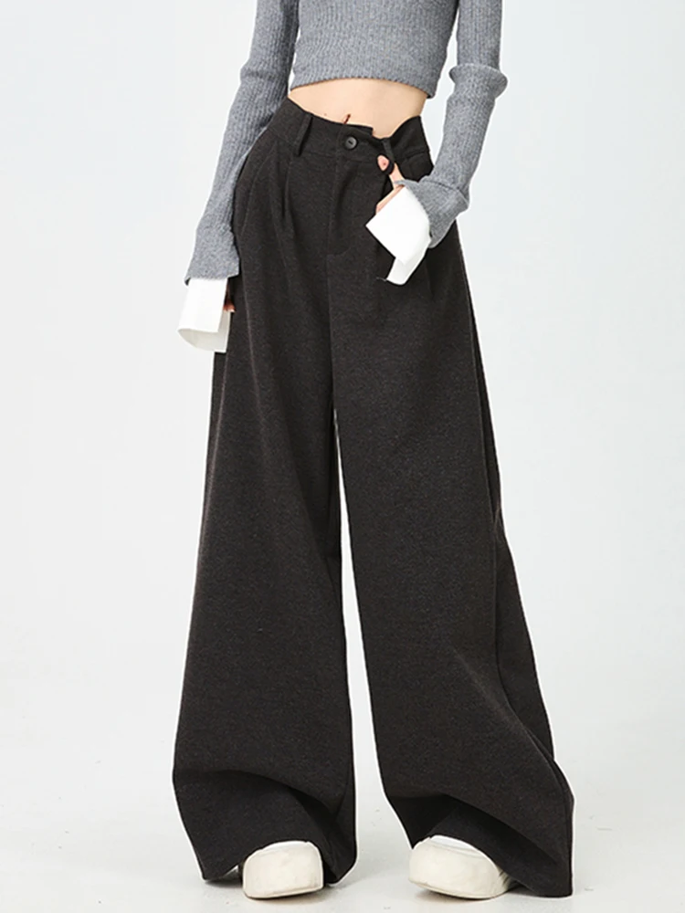 

High Waist Dra Woolen Suit Pants Women's Autumn Winter New Sle Drapey Warm Wide Leg Straight Casual Trousers