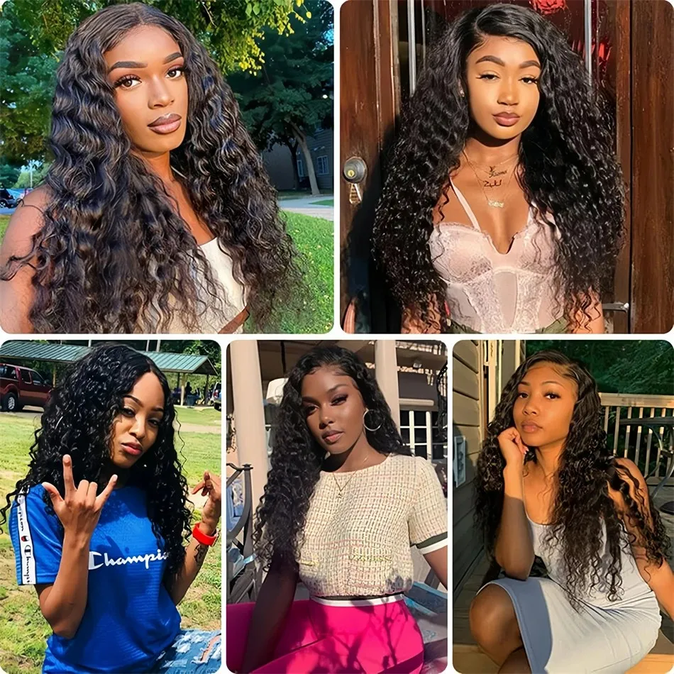 Curly 4x4 5x5 Glueless Lace Front Wig With Drawstring Wear&Go 250 Density Natural Black Deep Wave Pre Cut Brazilian HD Lace Wigs Water Wave Human Hair Wigs - view 7