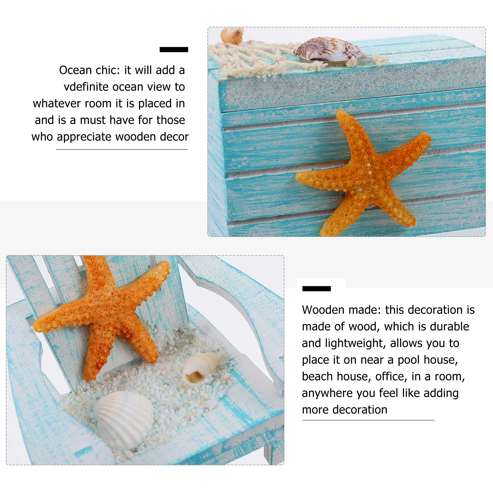 

2Pcs Mediterranean Style Beach Chair Ornament Mini Wooden Box Nautical Decoration for Living Room Pool House Ocean Theme Gift