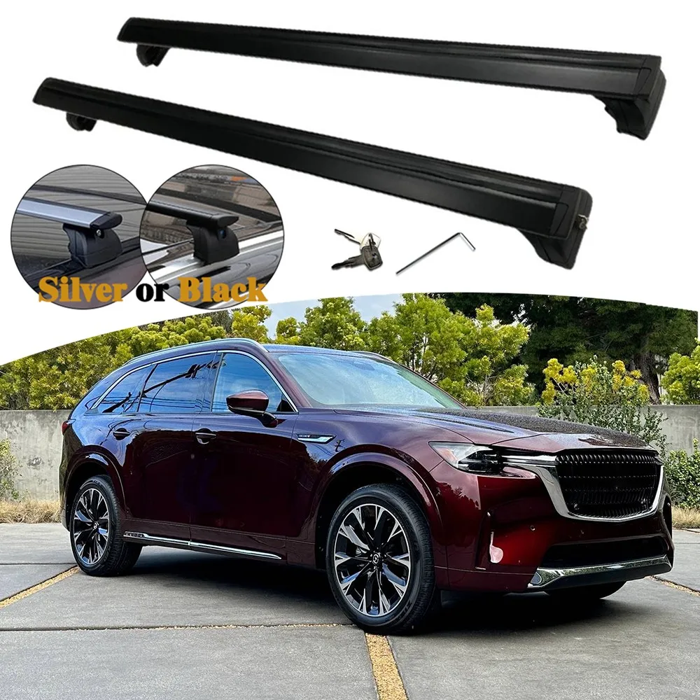Barra transversal Ajustable de aluminio, 2 uds., compatible con Mazda CX-90 CX90 2024 2025, barra transversal, portaequipajes de techo al ras, portaequipajes con cerradura