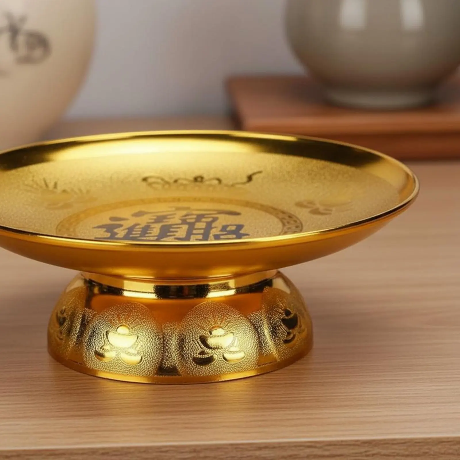 Altar Fruit Plate Embossed Pattern Worship Tray Footed Fruit Bowl Easy to Clean Religious Item Stain Resistant