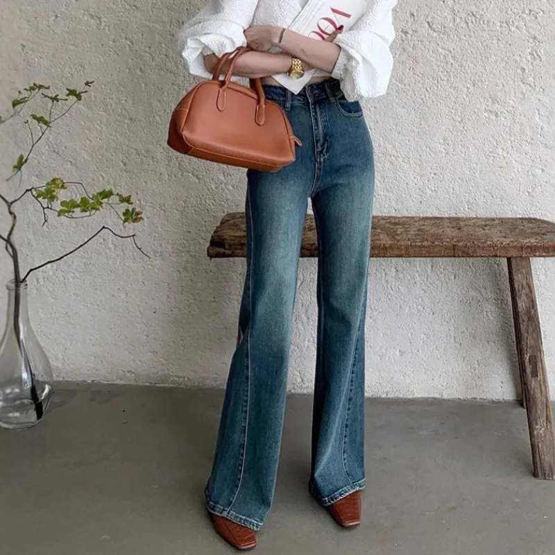 

Women High Waist Flared Jeans Spring Summer Vintage Streetwear Solid Color Female Stretch Denim Pants Lady Elegant Trousers​​