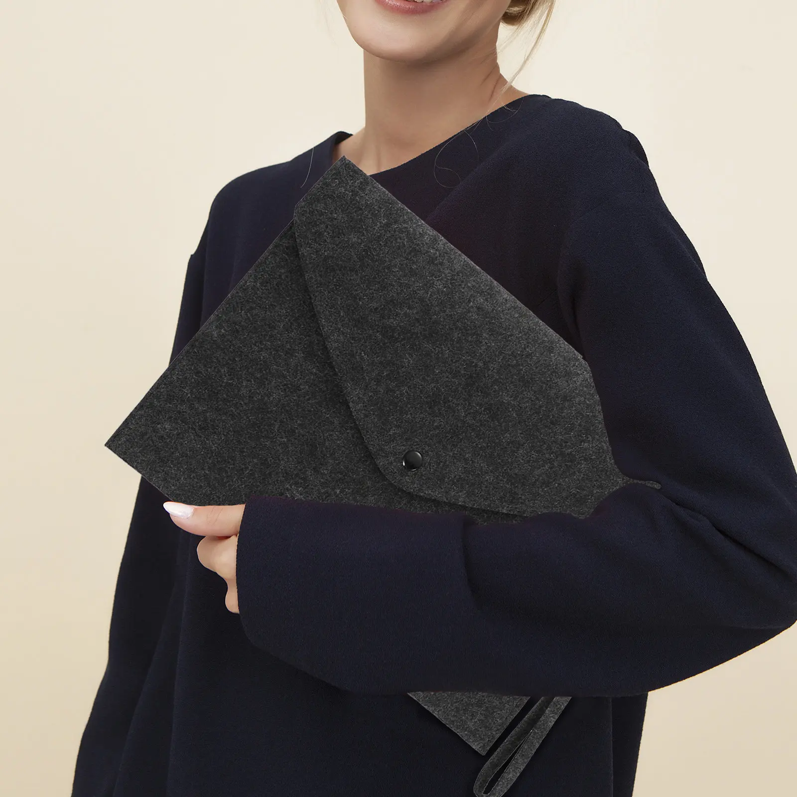 

Stylish Felt File Folder A4 Document Pouch Business File Bag Secure Clasp Design Well Protected Paper Organizer for Office Use