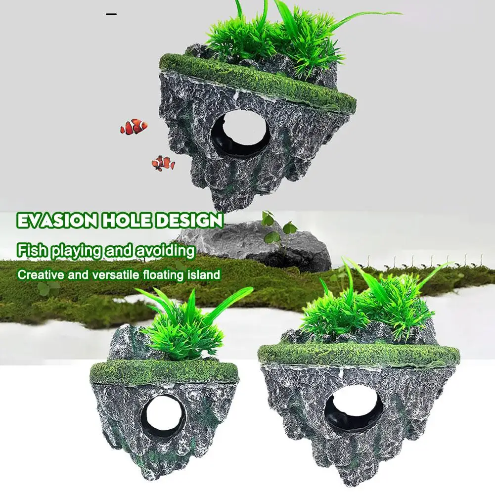 Fish Tank Landscaping Suspended Stone Floating Ornaments Hiding Ecological Decoration Rockery House Simulation Scenery U6A5