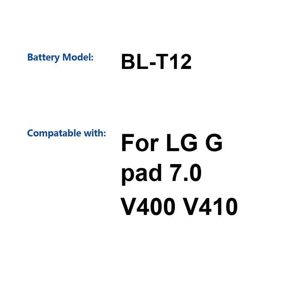 

Tablet Battery For LG G Pad 7.0 V400 V410 4000Mah Long-Lasting Performance BL-T12