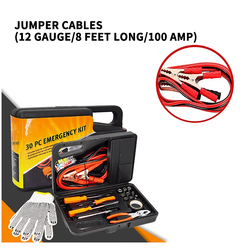 30 Pieces Vehicle Tools Car Emergency Repair And Rescue Kit With Jumper Cables