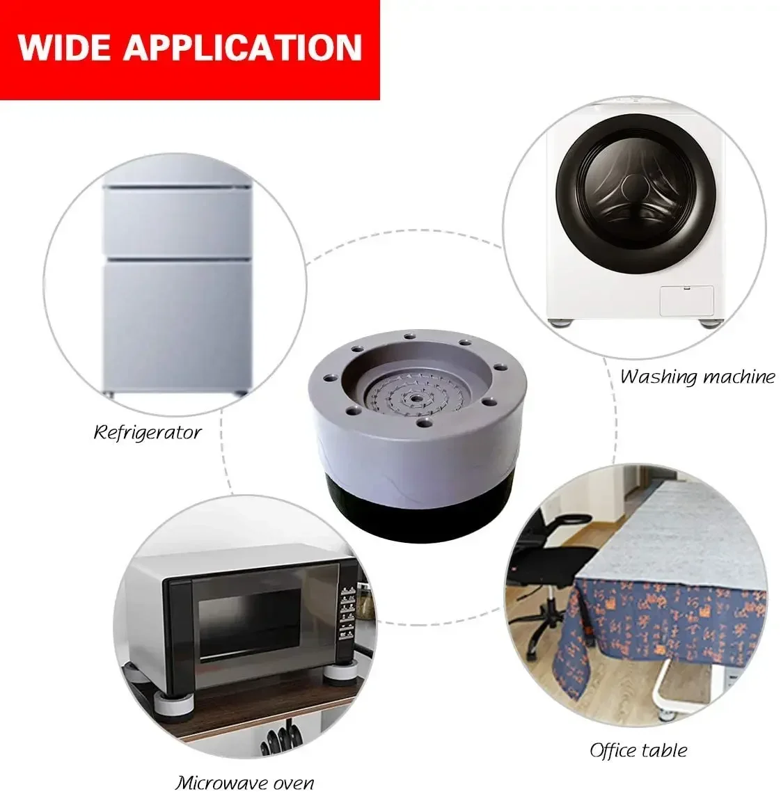 4 Stück Anti-Vibrations-Pads für Waschmaschinen, zum Heben von Gummifüßen, rutschfest, stumm, für Möbelnivellierer, universelle Dämpfer, feste Basis – Detail 13