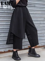 [EAM] High Elastic Waist Black Chiffon Asymmetric Pants New Loose Fit Trousers Women Fashion Tide Spring Autumn 2024 1DF4656