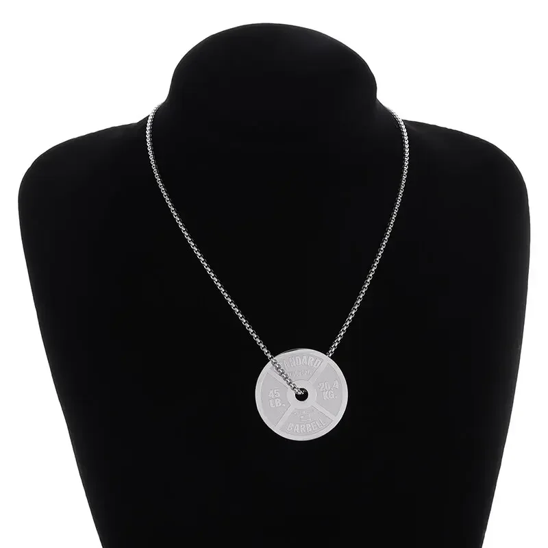 Stainless Steel Fitness Dumbbell Pendant Necklace Weight Plate Barbell Chain Pendant for Men Youth Weightlifting Fitness Jewelry