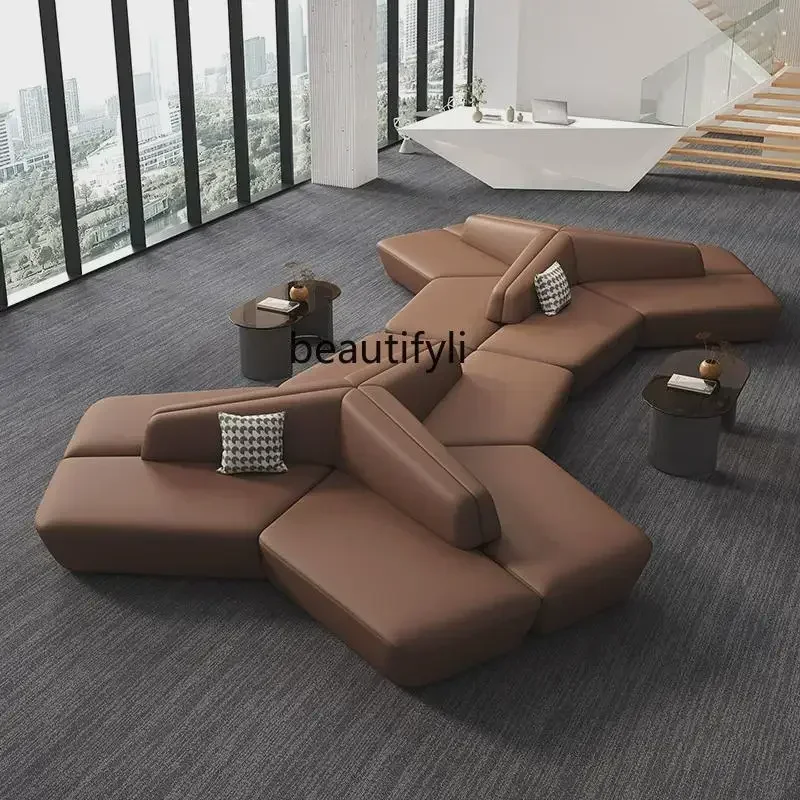 Sales office negotiates sofa hotel lobby, waiting for leather art sofa in the lounge area of the meeting bank