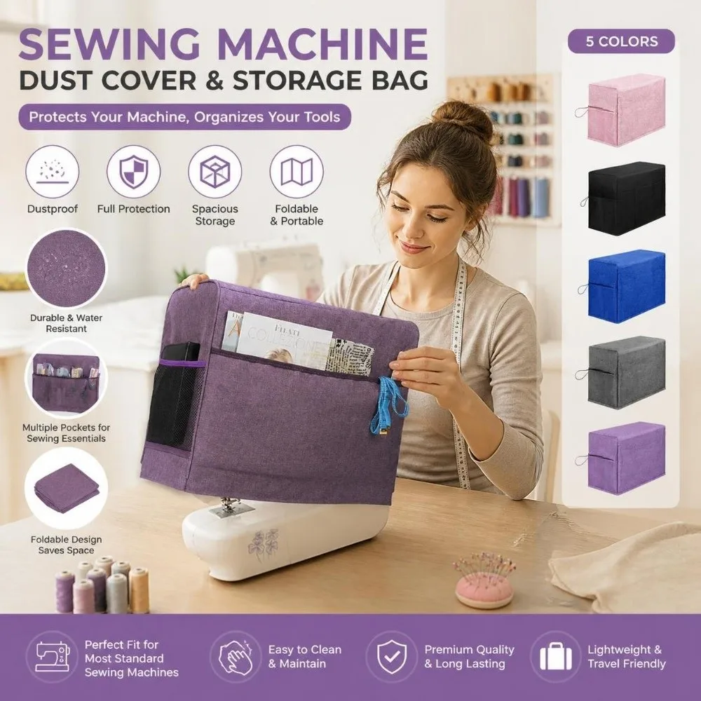 Gray Sewing Machine Dust Cover Foldable Waterproof Foldable Storage Bag With Storage Pocket Scratch Proof