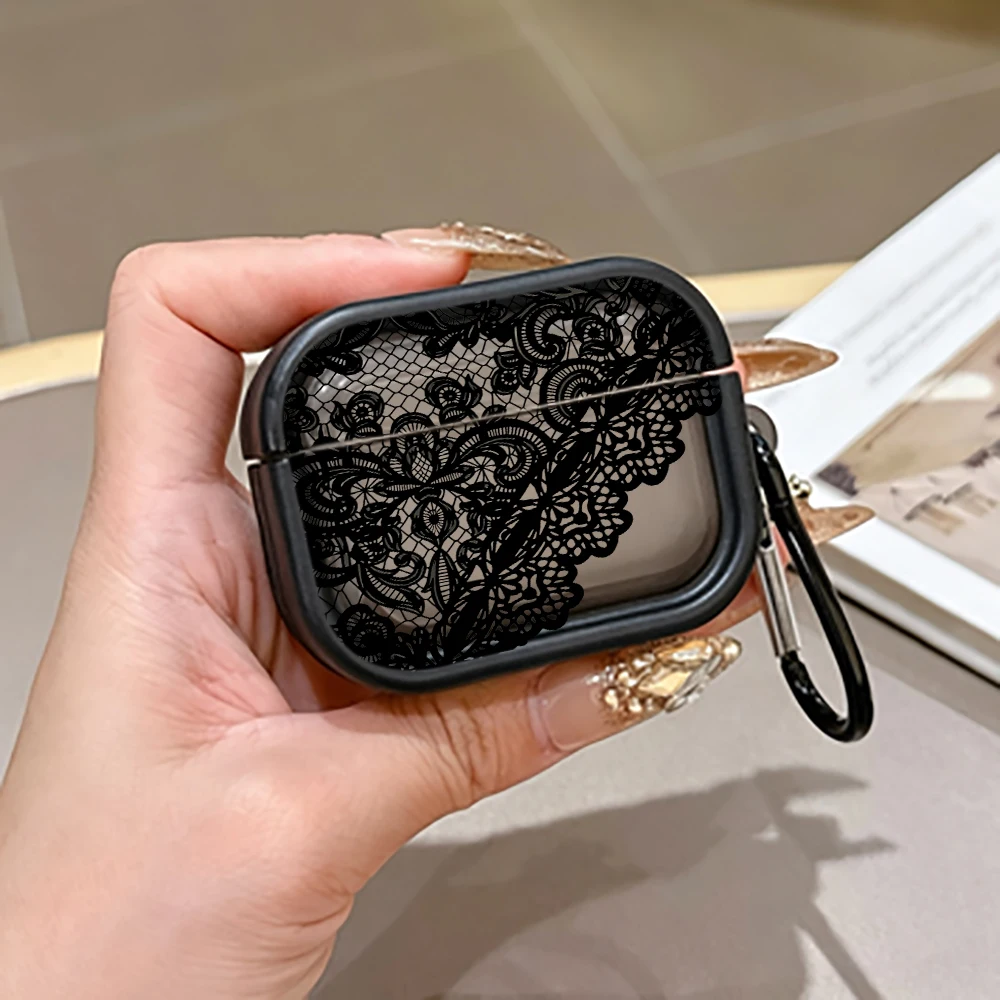 Elegant Black Lace Protective Case for AirPods Pro 3/Pro 2/Pro Earbuds Case For AirPods 4/3/2/1 TPU Shockproof  Earphone Cover view 3