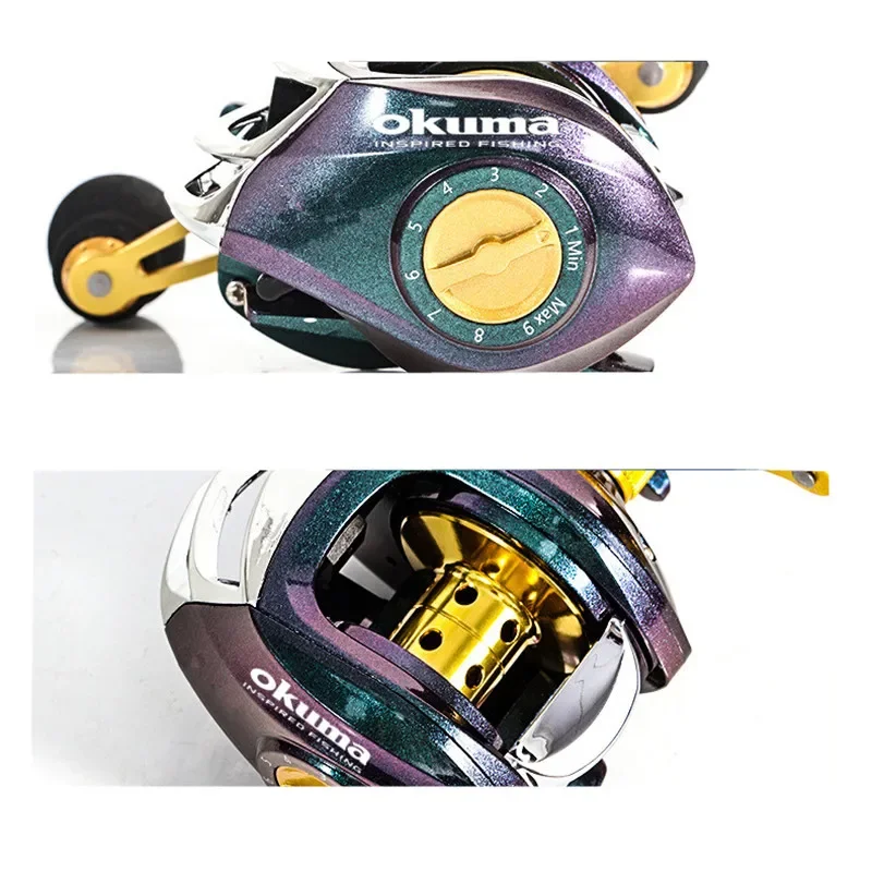 OKUMA Metal Wire Cup Chameleon Droplet Wheel 10KGMax Dragon Bait Reel Dual Brake 7+1 BB High Speed Fishing Reel