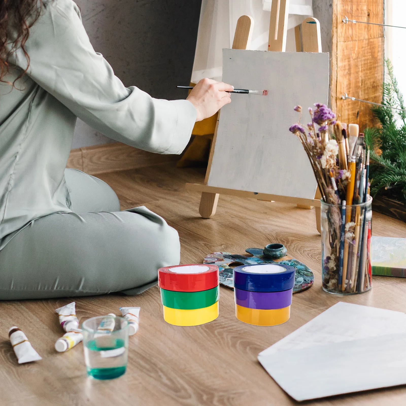 مجموعة 6 لفات من شريطٌ لاصق ملون، لاصق لامع يمكنك صنعه بنفسك، شريط رسام قابل للإزالة ولا يترك بقايا للمنزل #2