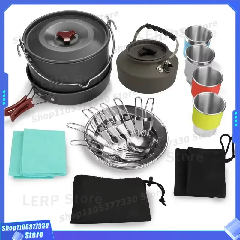 Large Camping Hanging Pot Set Portable Outdoor Cooker for 5-7 People Picnic Gear Oversized Hiking Kitchenware Travel
