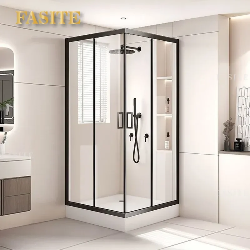 L-shaped Square Shower Room Bathroom Partition Glass Door Sliding Door for Toilet Bath Room Wet and Dry Separation with Base