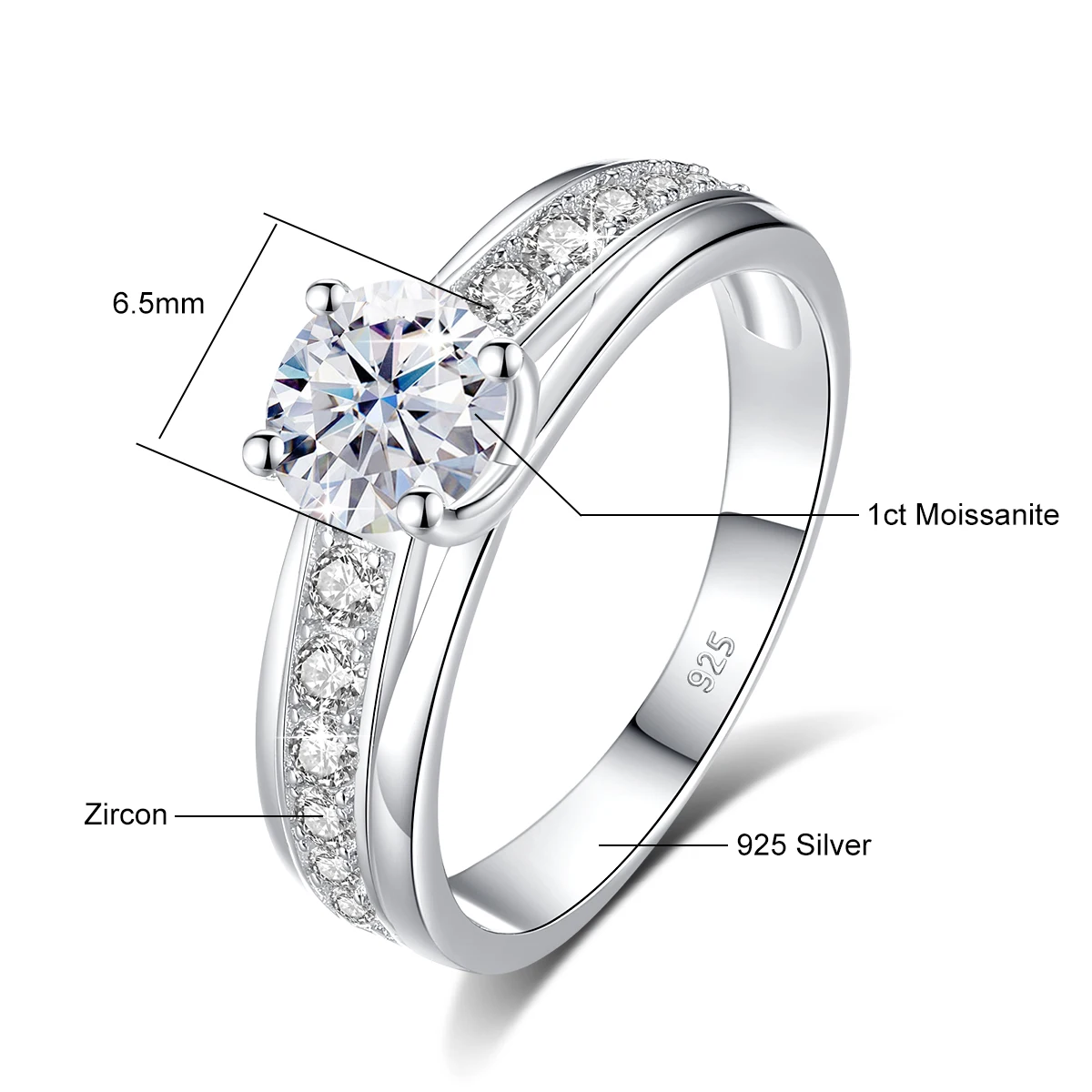 Accurate Brilliant 1ct To 2ct Moissanite Ring With Certificate 100% 925 Silver Wedding Jewelry Pass Diamond Tester Female Gift