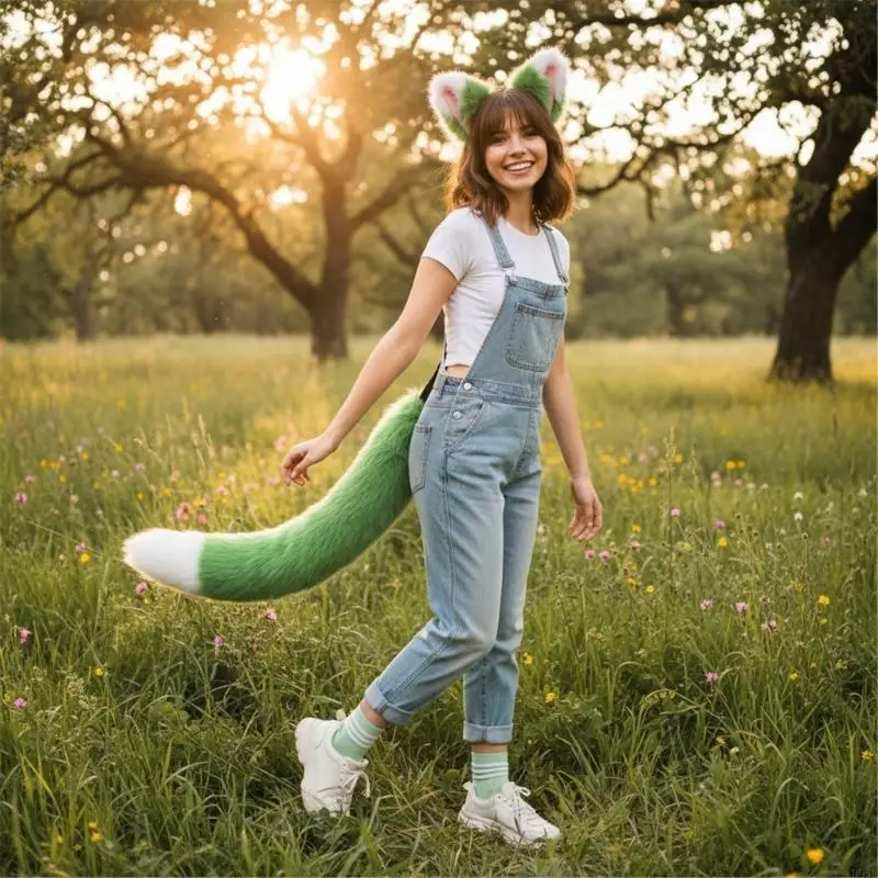 B95F أنيمي الثعالب فتاة لعب الأدوار اكسسوارات أفخم آذان الذيل مجموعة زي عقال لاتفاقيات الهالوين العروض المسرحية #3