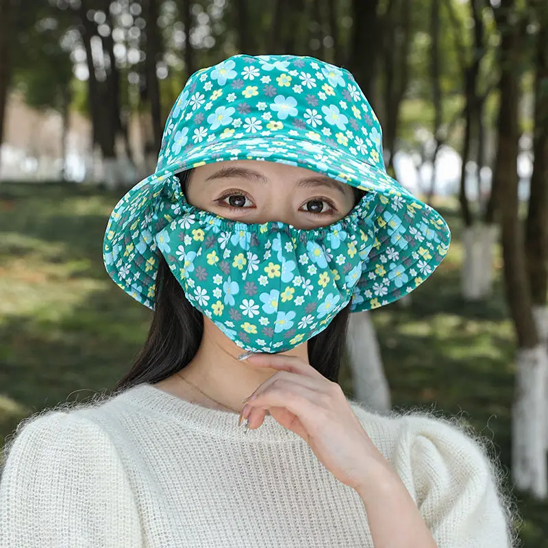 Summer New Sunscreen Hat Mask Face Protection Neck Protection Riding Bike Face Covering Sunshade Hat Outdoor Work Field Caps