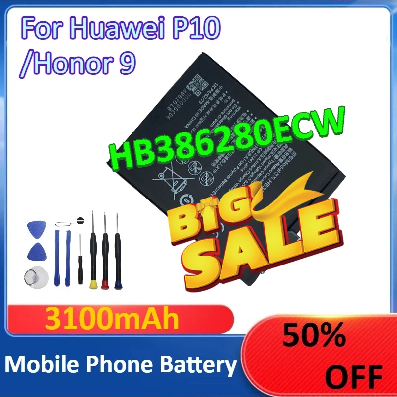 

3100mAh HB386280ECW Mobile Phone Battery for Huawei P10/Honor 9 Rechargeable Battery + Tools