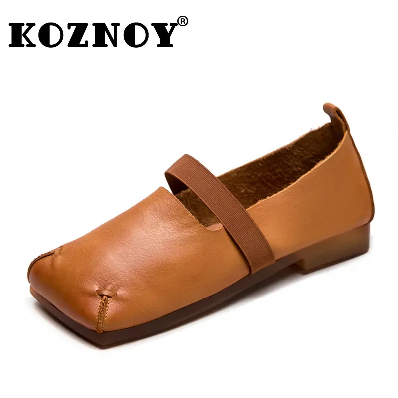 Koznoy 2cm Cow Natural Genuine Leather Designer Women Fashion Loafer Platform Wedge Square Toe Summer Flat Slip on Oxfords Shoes