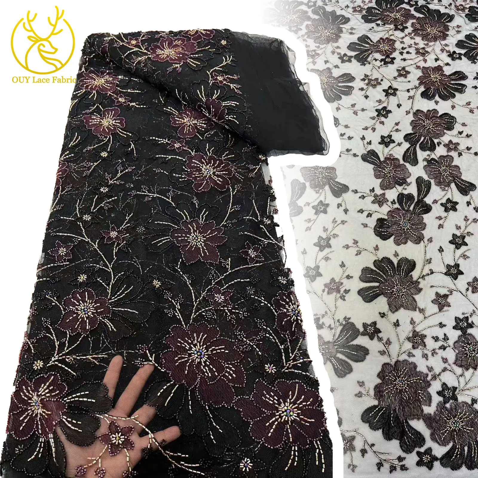 

Luxury African Sequin Lace Fabric 2025 High Quality French Nigerian Groom Beaded Embroidered Lace Fabric for Sewing Dresses