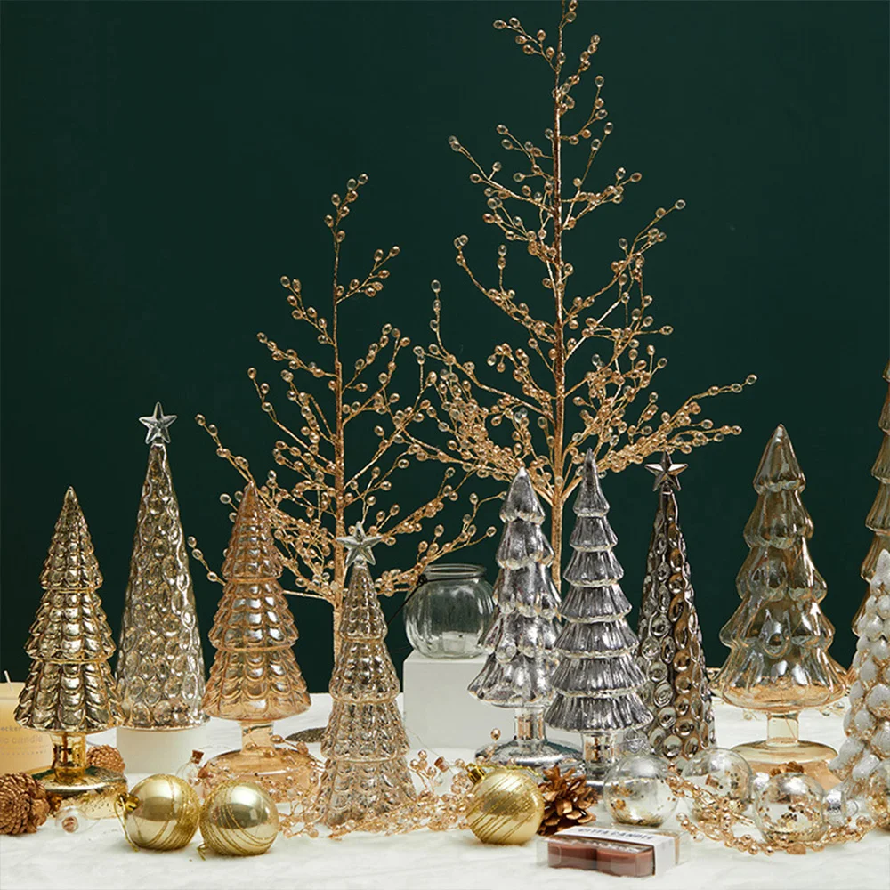 Glass Christmas Trees with LED Lights, Upgraded Christmas Tree Figurines, Sparkling Handmade, Perfect for centerpieces