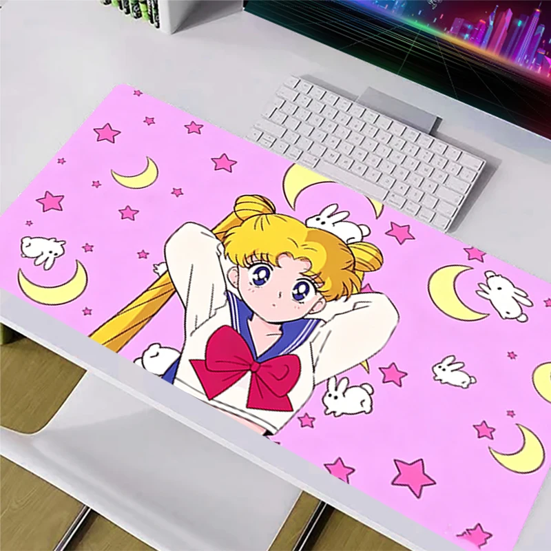 HD Print Anime Mouse Pad Pink keyboard pad S-Sailor Moons Office Desk Mat Anti-slip PC Accessories Pad Large size Gamer Mousepad