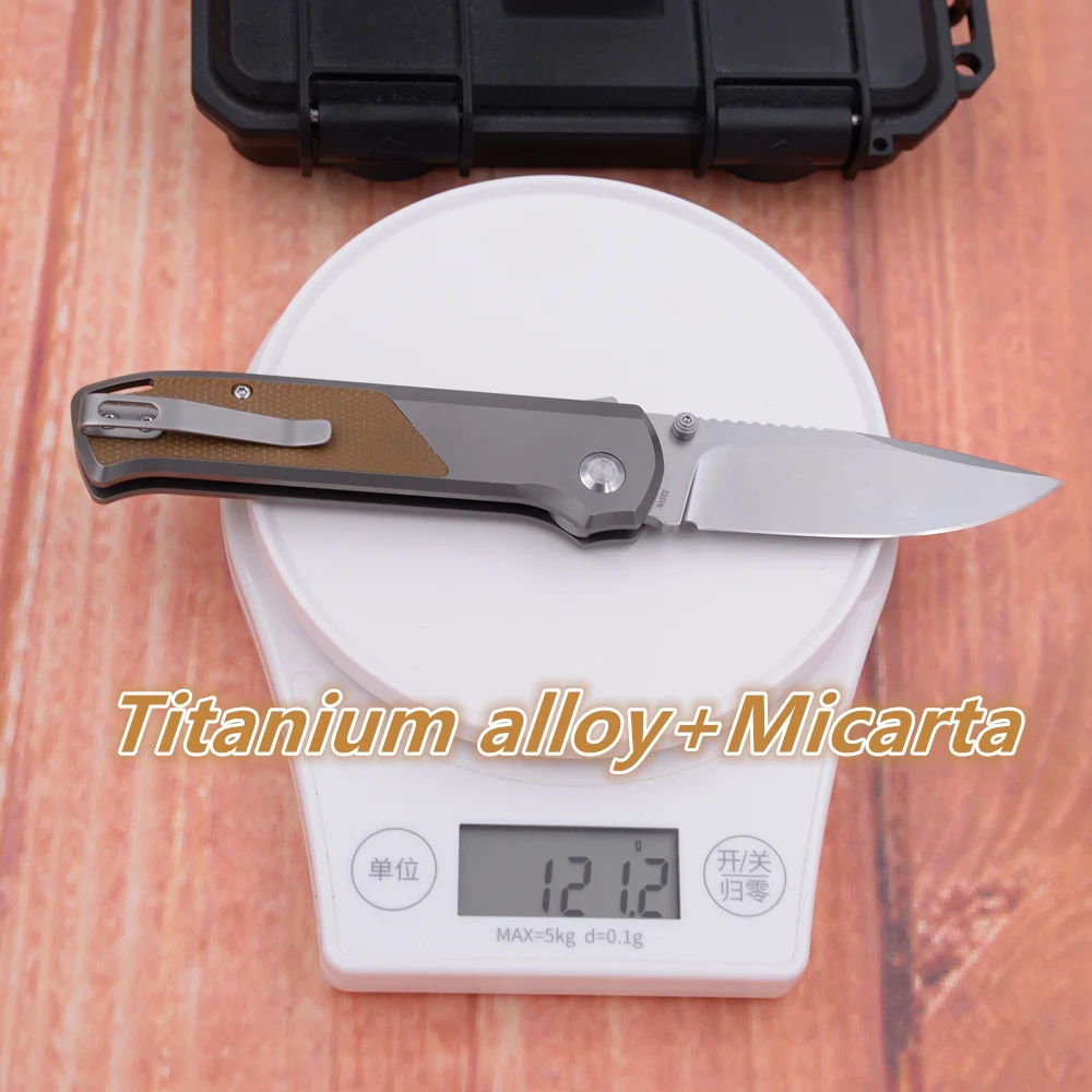 Flytanium Arcade Shark JUFULE hecho titanio Micarta rodamientos de cerámica bolsillo EDC herramienta Camping caza pescado cuchillo plegable al aire libre
