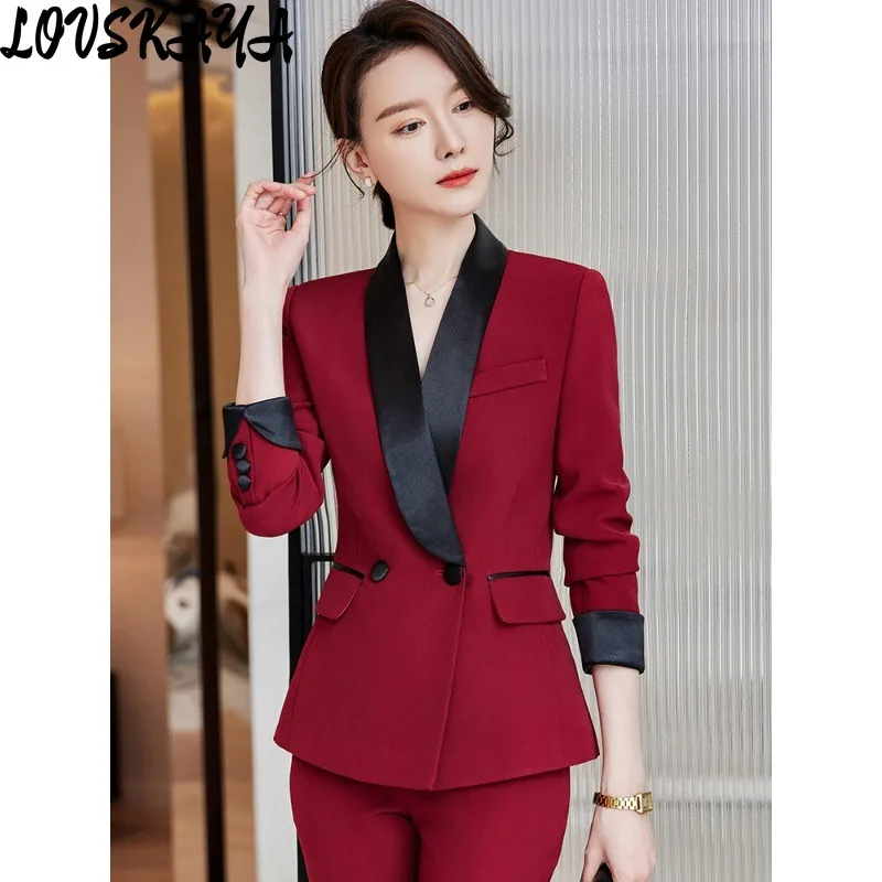 Wine red suit set exuding a slimming and sophisticated temperament women\'s spring and autumn clothing host two-piece set