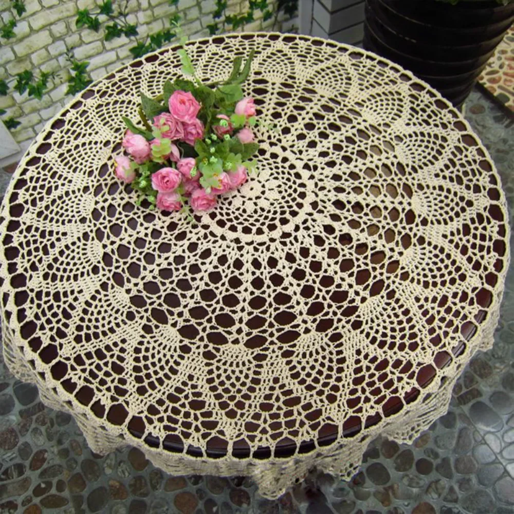 Round Handmade Crochet Openwork Tablecloth Cotton Lace Mat Placemat Vintage Tablecloth Home Decoration 70/80/90cm