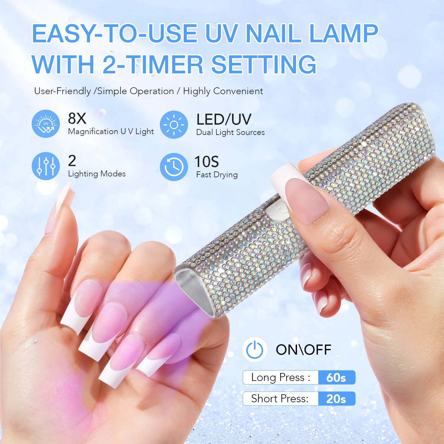 Mini Handheld UV LED-nagellamp Draagbare gel-nagellakdroger met diamantdecoratie 2 timerinstellingen Snel voor thuisreizen