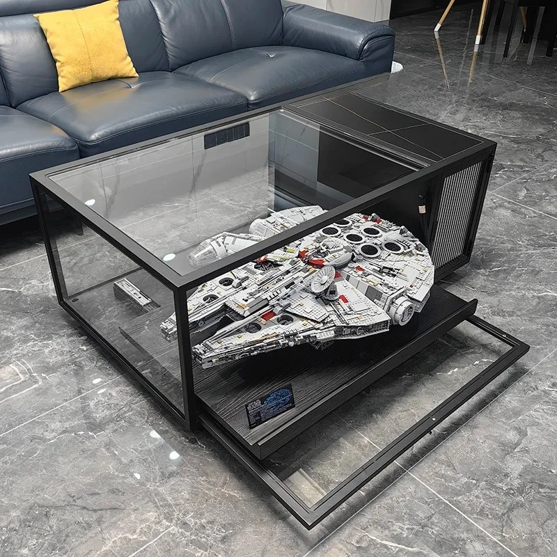 living room home light luxury high-end creative glass Lego Millennium Falcon display coffee table