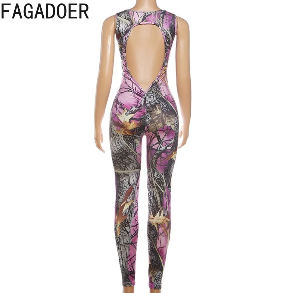 FAGADOER مثير نمط الطباعة Bodycon حللا للمرأة أكمام عارية الذراعين الجوف التدريجي ثوب فضفاض الإناث كلوبوير وزرة جديد #5