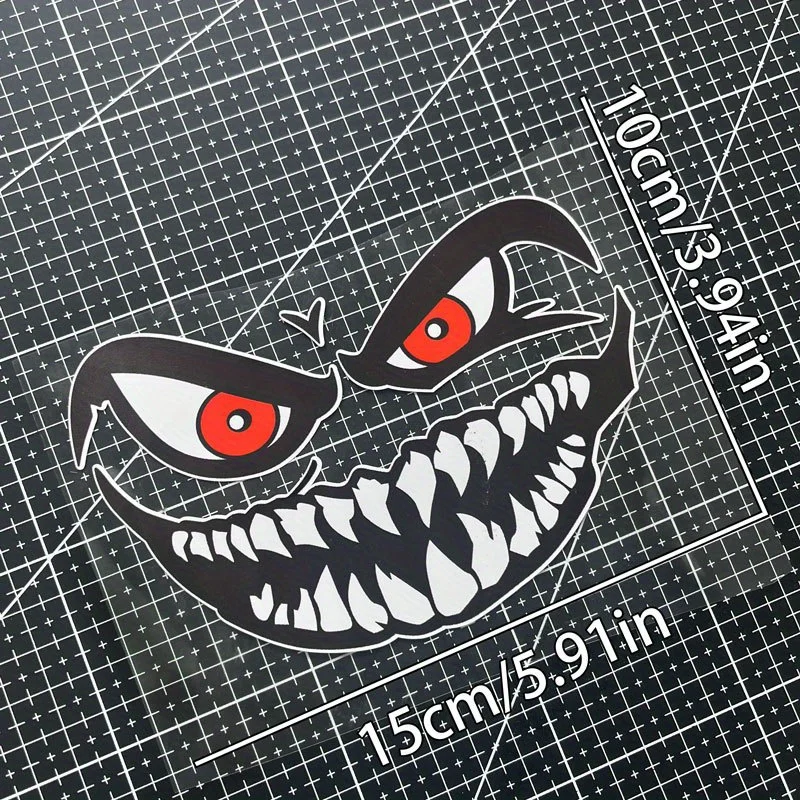 1pc of cool shark tooth devil laser reflection effect car sticker, scratch cover waterproof heat-resistant high-quality