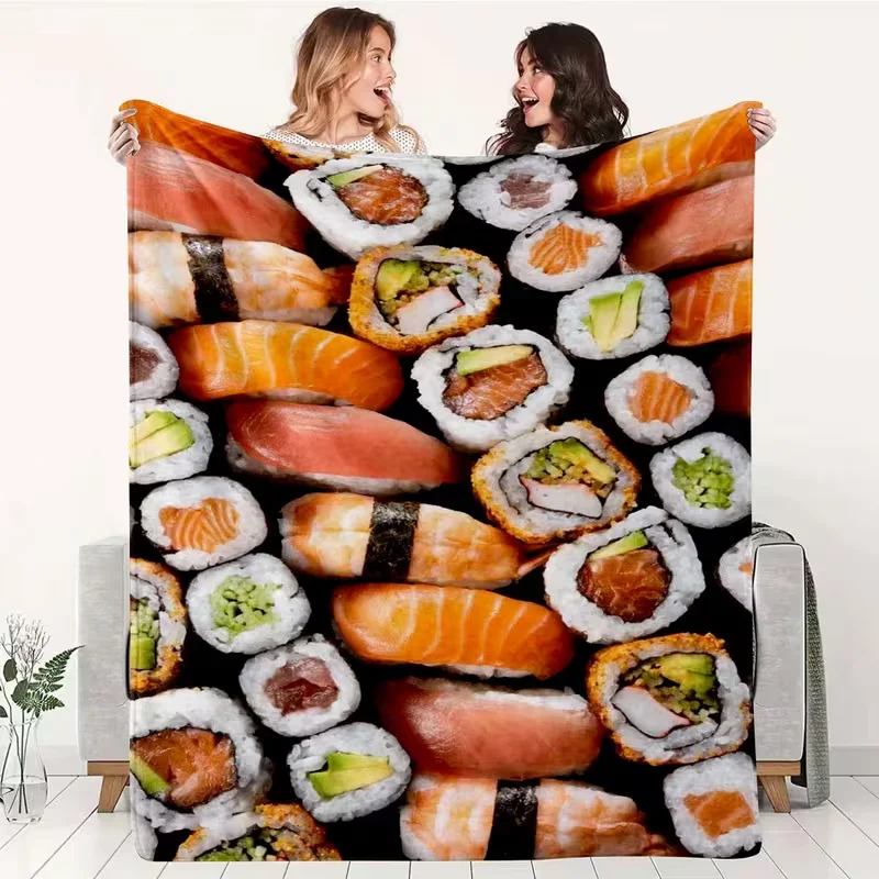 Realistic Sushi Food Printed Blanket Soft Warm Plush Throw Blanket for Bed Couch Sofa Living Room Decor Travel Camping Blanket