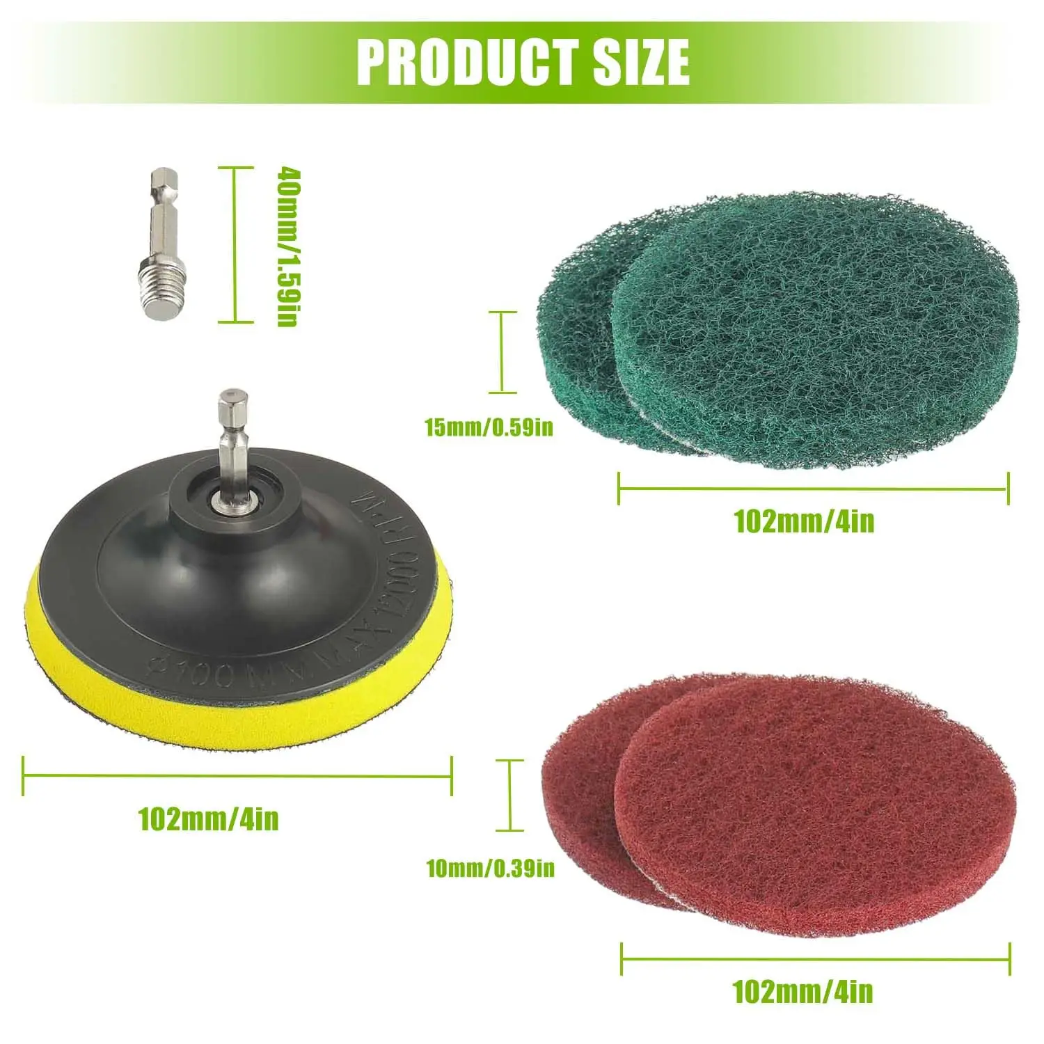 8Pcs 4 Inch Drill Power Brush Tile Scrubber Scouring Pads Cleaning Kit, Includes Attachment, Heavy Duty Household Cleaning Tool