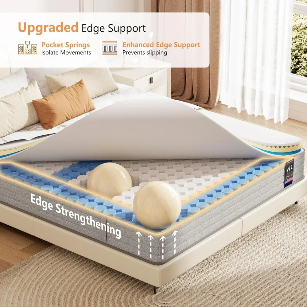 Hybrid Queen Mattress 14 Inches Medium Firm Cooling Gel Memory Foam Independent Spring Mattress in a Box for Comfortable Sleep