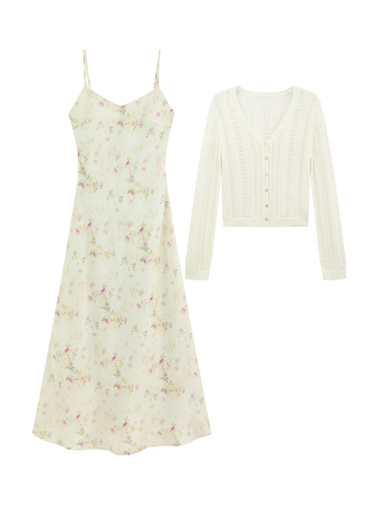 Floral V Neck Spaghetti Strap Maxi Dress for Women Spring Holiday Elegant Slim Fit High Waist Ruffle Hem Boho Beach Long Dress