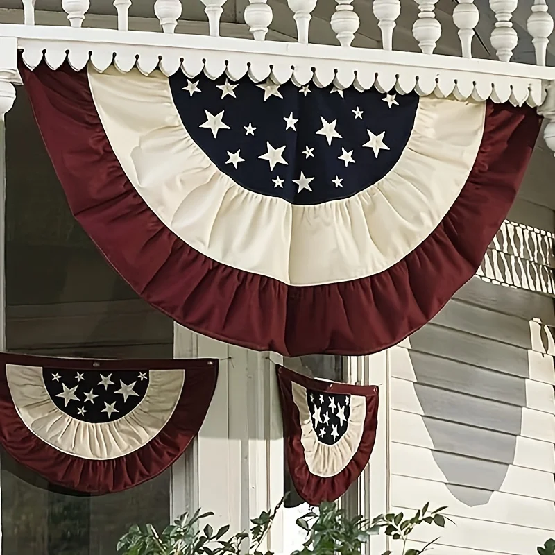 4 Pack USA Pleated Fan Flag, 1.4 X 2.3 Feet American US Bunting Flag Patriotic Half Fan Banner Flag Decoration